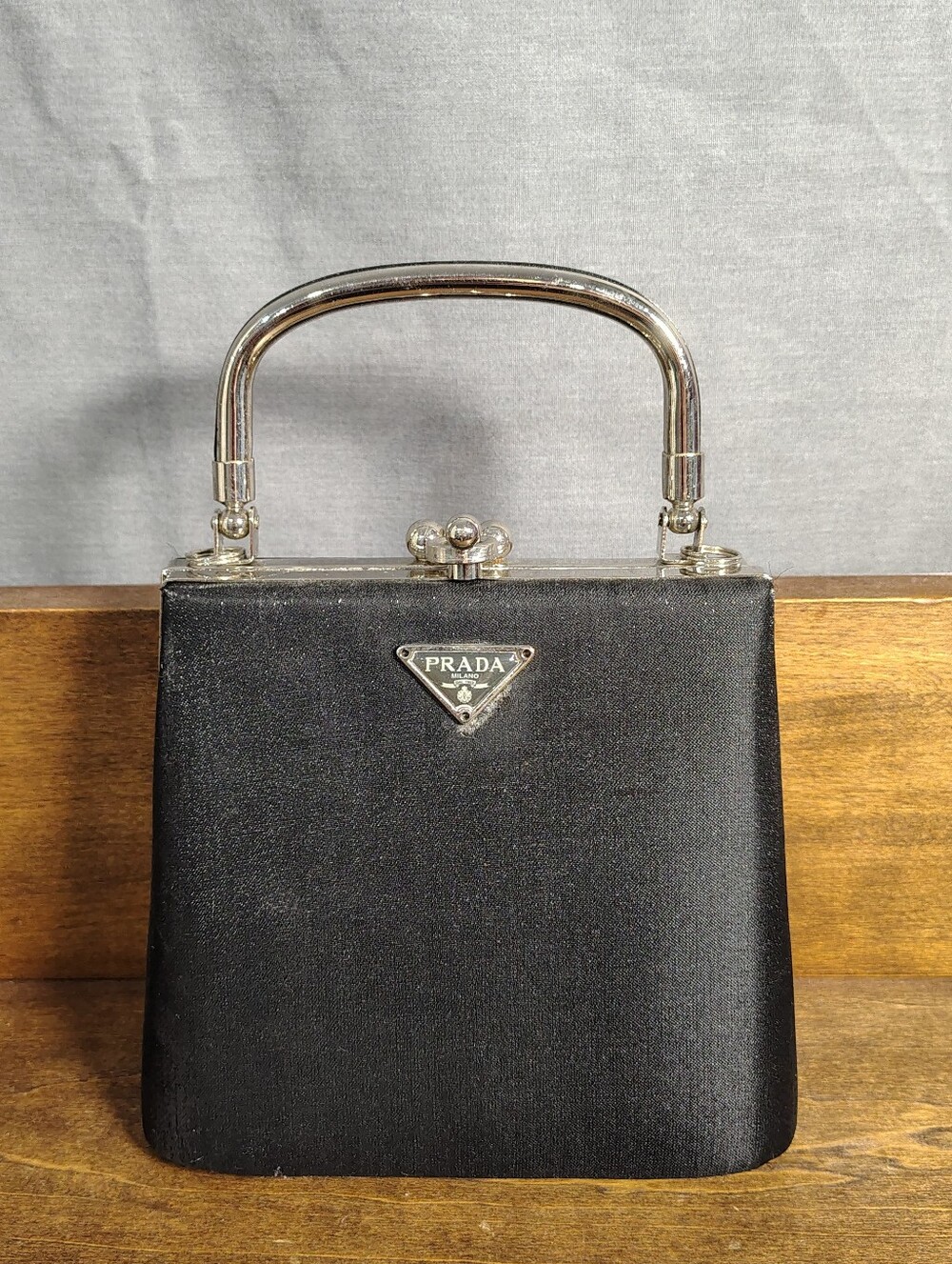 Prada Black Satin Top Handle Minaudière